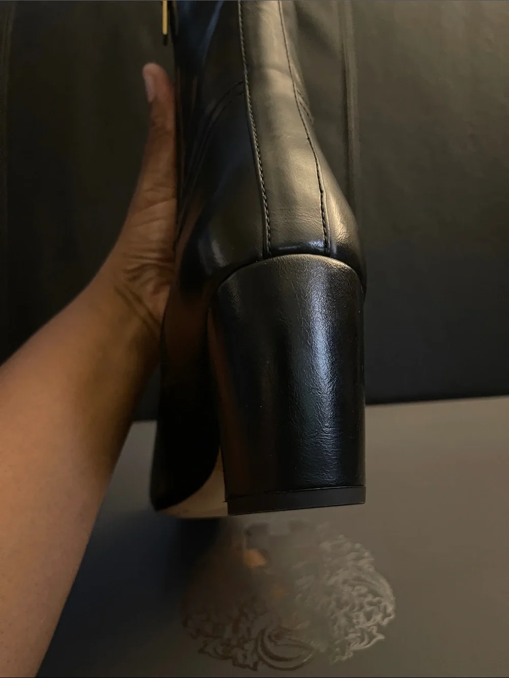 Vince Camuto Black Leather Knee High Block Heel Boots Sz 7.5 Wide Calf NWB